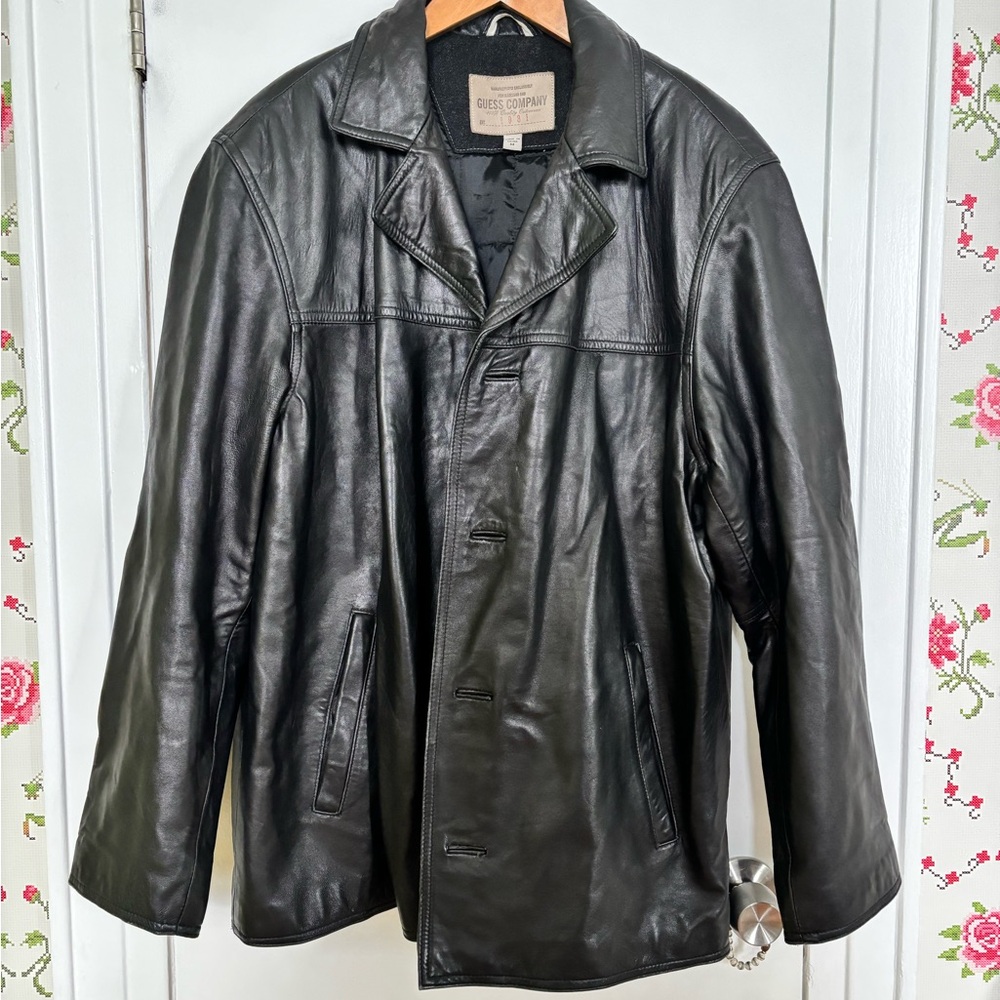 Guess Black Leather Pea Coat